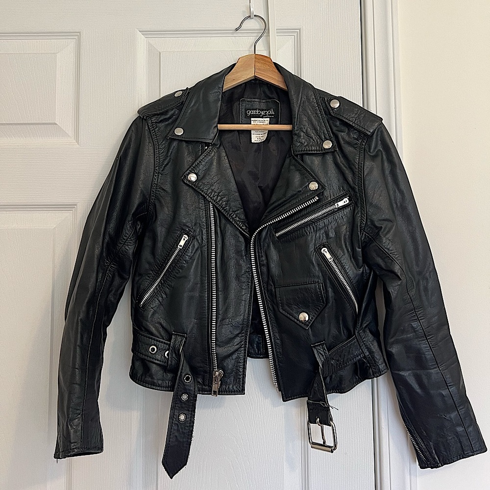 cropped moto leather jacket